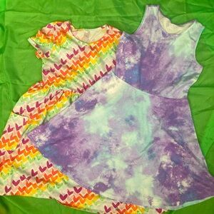 Set of 2 Girls’ Cotton Dresses; Size XL Hearts & Tie-Dye